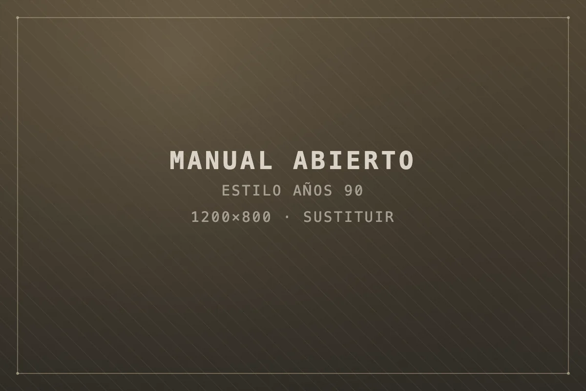 Manual de instrucciones ilustrado estilo años 90, abierto mostrando páginas interiores